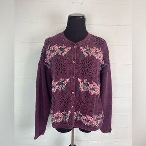 Christopher Banks Hand Embroidered Button Up Sweater - Perfect for Fall - Size M